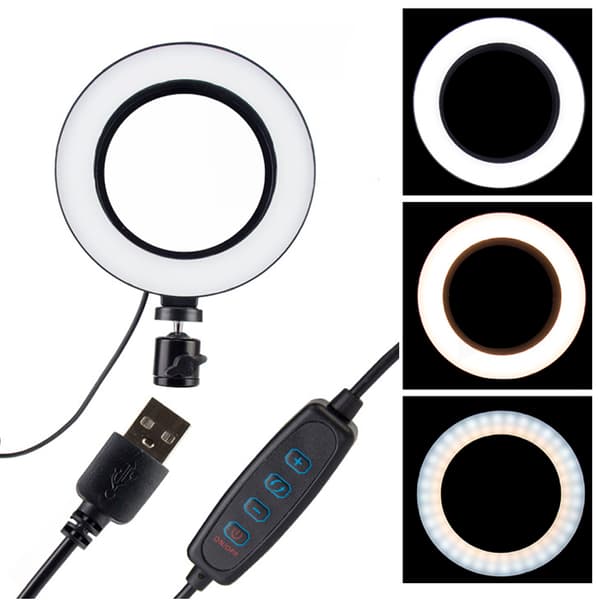 6 tommer 3-tilstande dæmpbar USB LED Video Ring Light Makeup Live Belysningssæt med Bordstativ