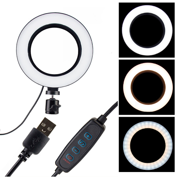 6 tum 3-läges dimbar USB LED-videoringljus smink live-belysningskit med skrivbordsstativ
