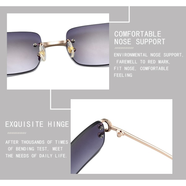 Vintage Rimless Rektangulære Solbriller Tonet Linse Guld Metal Rammeløse Briller Solbriller til Kvinder Mænd