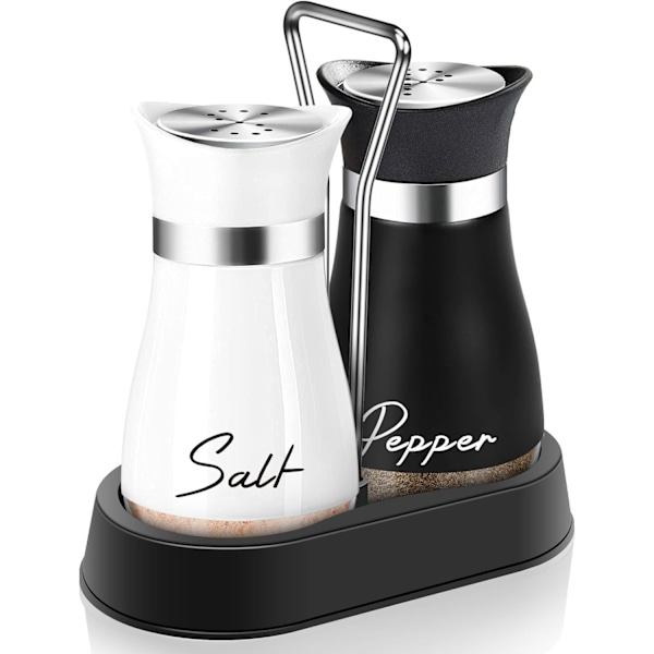 Salt- og pebersæt med holder, 4 oz bundsalt shaker med rustfrit stål låg til køkken gadgets madlavning bord husholdning Black-White