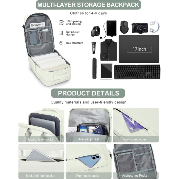 Anti-tyveri vandtæt rejse laptop rygsæk B13-white-expandable Extra Lrande