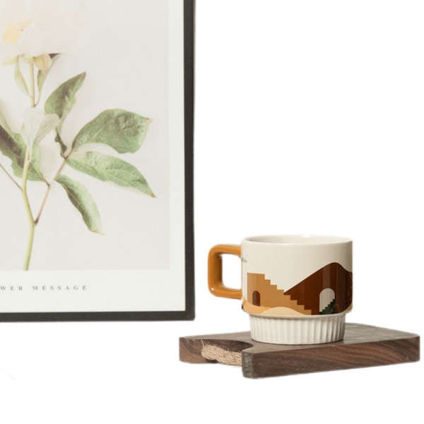 Kaffekopp, retrokeramisk mugg, drickskopp, frukost, mjölkkopp, dra blomma kopp（#1）