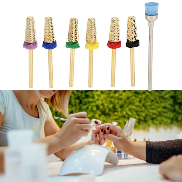 7 st Nail Drill Bits i Rostfritt Stål, Utbytbara Nail Drill Huvuden för Manikyr Slipning