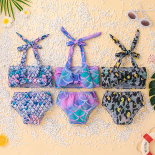 Leopardprint Børne Sling Badetøj Piger Bikini Sæt --- Sort Farverig (Størrelse 90)