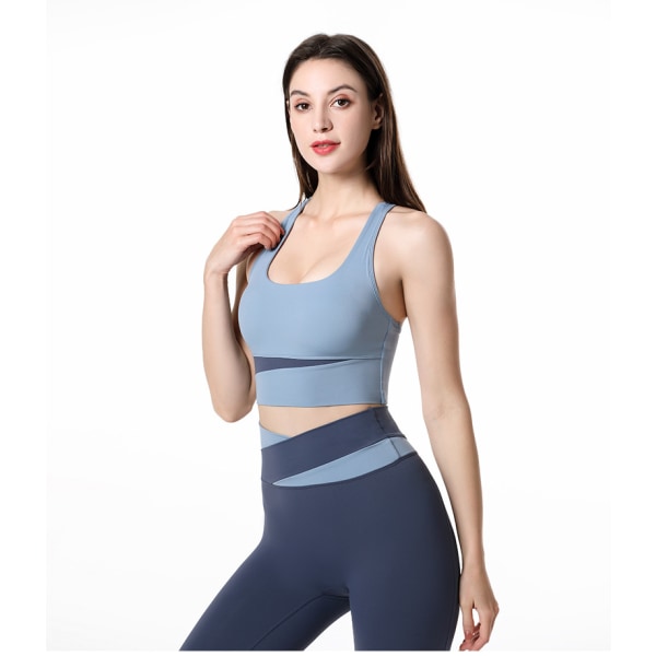 Träningskläder för kvinnor Sömlösa yogakläder Crop Top Leggings Träning Sport BH Träningsoveraller Set-Blue(S)