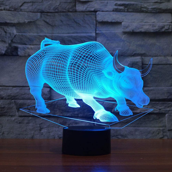 JUSTUP Bull Optisk Illusion 3D LED Sensor Nattlampa med Smart Touch  USB-kabel 7 Färger Ändra Atmosfärlampa för Jul Thanksgiving Dekor