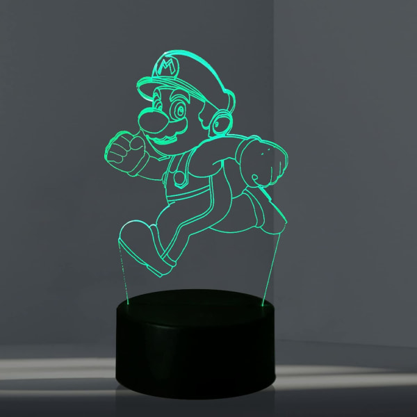 WJ Cartoon Bros Luigi 3D LED-yövalo Optinen Illuusio Pelihahmo Pöytälamppu Kaukosäätimellä 16 Väriä USB-virtalähde Uni Sängynpäätylamppu Mario