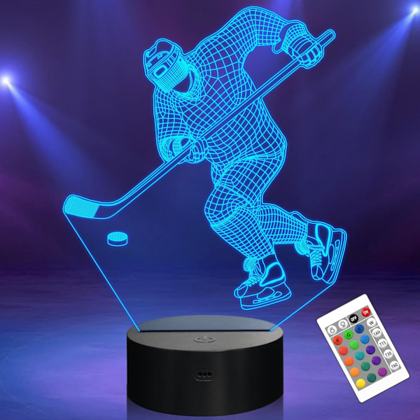 Hockeygrejer Presenter för Barn Pojkar, Ishockey Spelare 3D Lampa LED Nattlampa för Pojkar Män Sovrum Dekoration, Hockey Tillbehör Presenter f