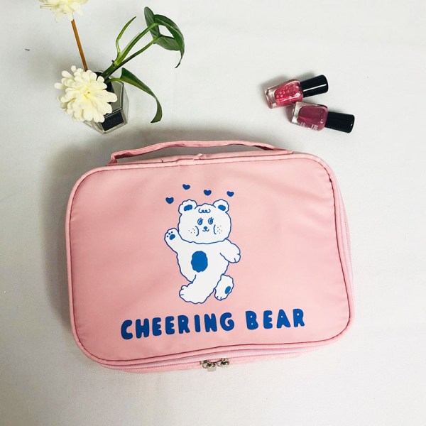 Rosa vit björn Korea ins björn kosmetikaväska söt japansk studentförvaringsväska flicka bärbar resetvättväska stor kapacitet 25*18*6cm