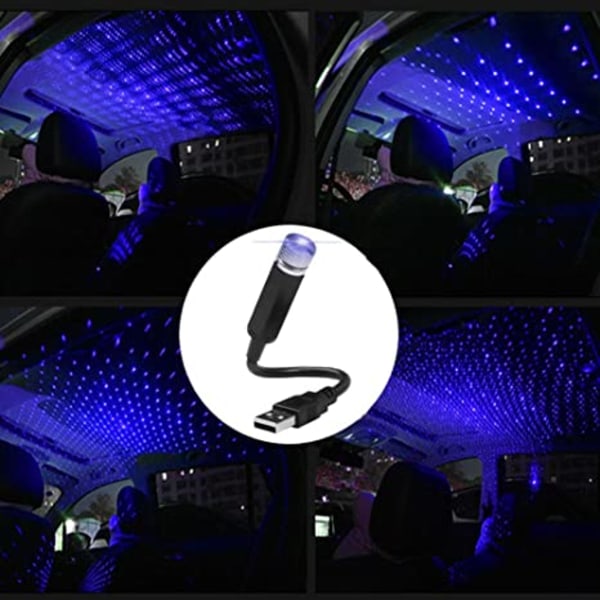 Bil välkomstljus USB stjärnljus laserprojektion bil röstaktiverad atmosfär ljus tak fullt av stjärnor led atmosfär ljus (blå-violett)