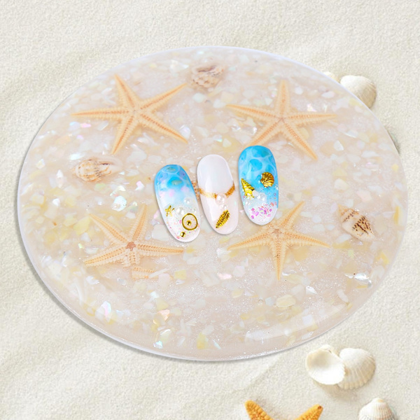 Falska nagelspetsar displayplatta Ocean Starfish Shell Nail Art Display Shooting Tool Beige