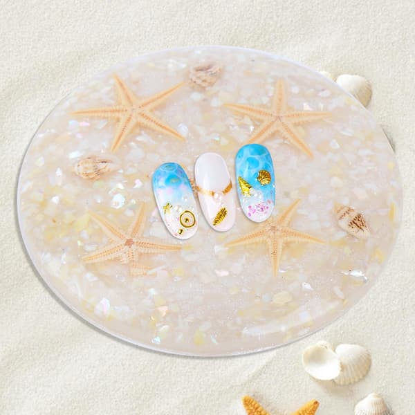 Falske neglspisser Display Plate Ocean Starfish Shell Nail Art Display Shooting Tool Beige