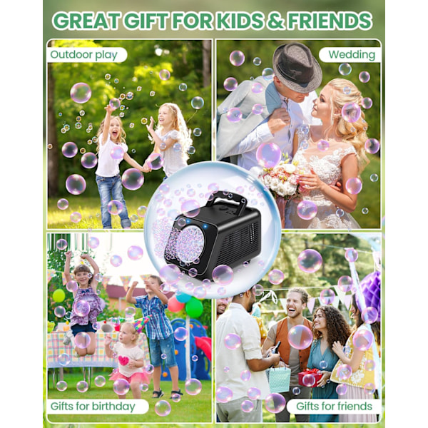 Bubbelmaskin Automatisk Bubbelblåsare för Barn: Batteridriven Bubbelmaskin för Småbarn 1-3 | 20000+ Bubblor, Utomhusleksaker för P white