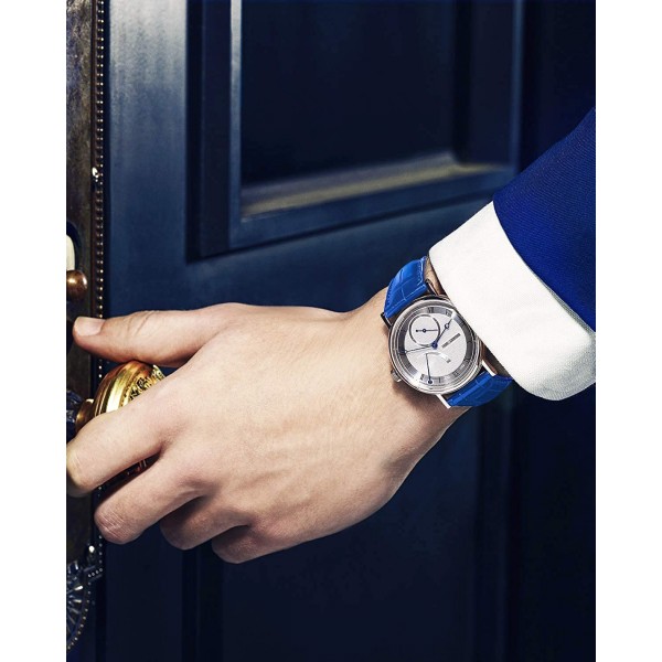AVEKI Watch i äkta läder Flerfärgat vattentätt för män kvinnor, GR-blå (12 mm)