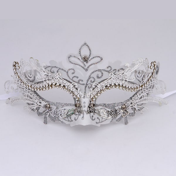 Maskeradmask, Mardi Gras Deecorations Venetianska masker för kvinnor --- Vit silver