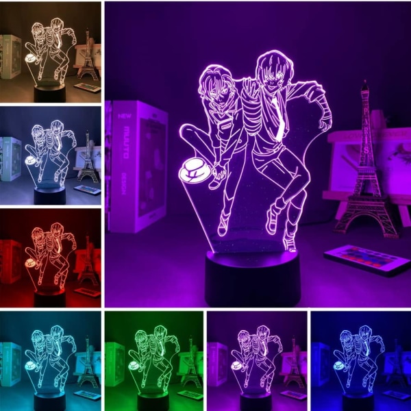 Anime 3D-lampa Bungo Herrelösa hundar Figur LED Illusion Nattljus för barn Inredning i sovrummet Touch/Remote RGB 16 färgförändringar USB Bordslampa Barnpresenter