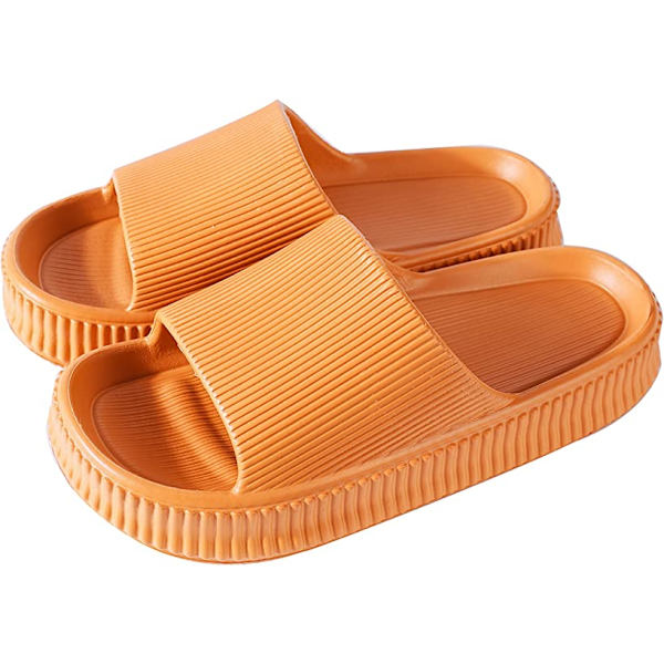 Pudeslippers til kvinder og mænd, Cloud Slippers, skridsikre, hurtigtørrende badeværelses- og brusebadsslippers, åbne tå, bløde, tykke slippers (orange)