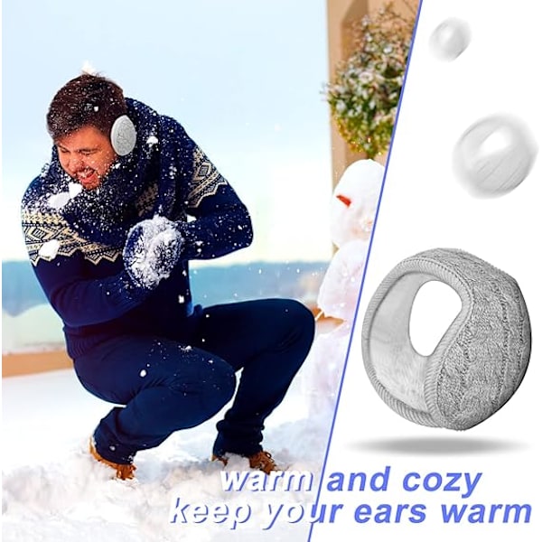 2 par Vikbara Öronvärmare Justerbara Stickade Öronmuffar med Fuzzy Fleece Foder Unisex Luddiga Vinter Öronmuffar