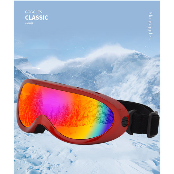 Skidglasögon, sand-, vind- och dammtålig, lämplig för skidåkning, bergsklättring och utomhusvandring - Röd ram