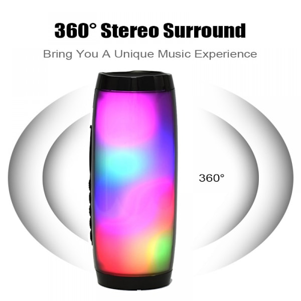 Trådlös Bluetooth-högtalare svart Bärbar högtalare Kraftfull hög utomhusbas TF FM-radio med LED-ljus