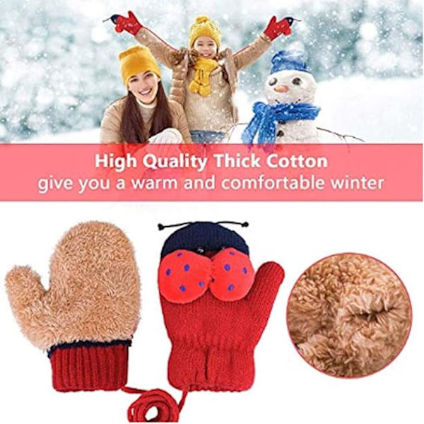 Stickade Ullvantar Vinter Varma Fluffiga Hel Finger Vantar Söta Cartoon Vantar Tjock Sammet Hängande Hals Vantar Födelsedag Jul