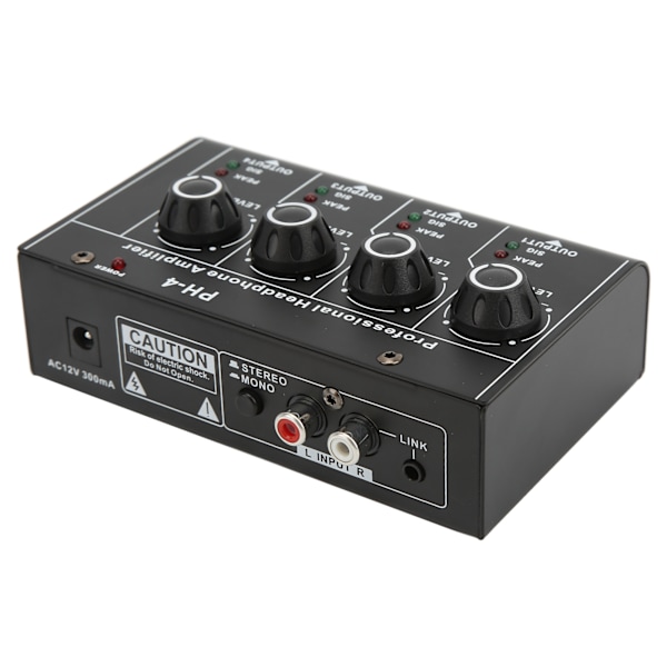 Hovedetelefonforstærker Splitter 4 Kanals Stereo Output RCA Input Mini Switcher 220VAC