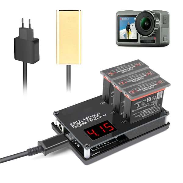 Intelligent tre-slots lithium batterioplader, passer til DJI OSMO Action Sports Camera
