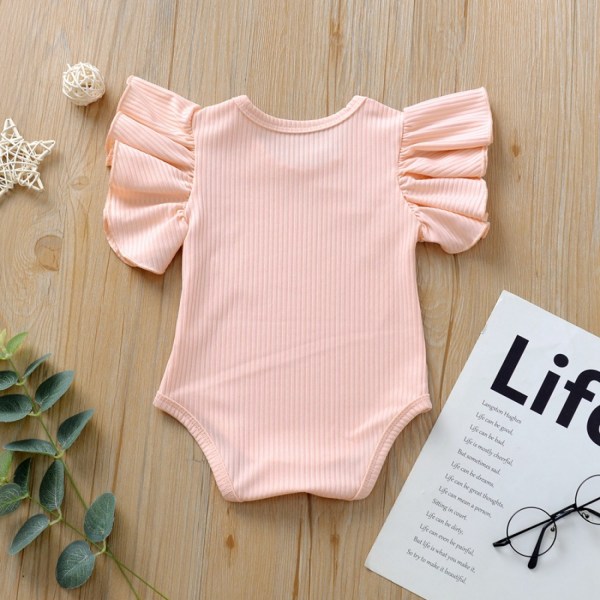 AVEKI Baby Girl Solid Ruffle Romper Bodysuit Jumpsuit Casual One Piece Outfit --- Rosa（Storlek 80）