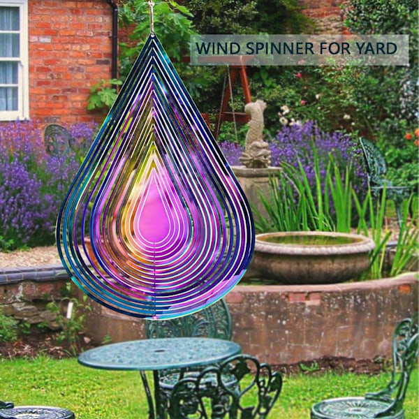 Vindspinnare Utomhus Metall 3D Vindspinnare Hängande Trädgård Dekoration Presenter Rostfritt Stål Vattendroppsformade Spinnare med 360° Rot Water Drop