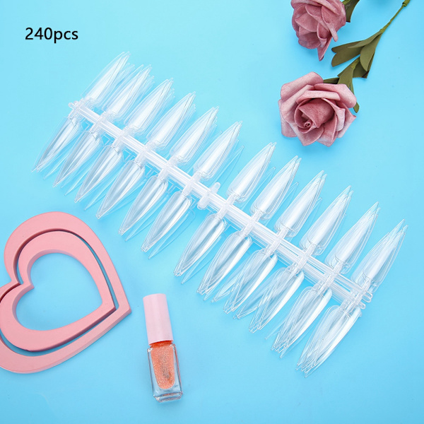 240PCS Fällbara platta bakspetsade nagelspetsar Manikyr färgdisplay övningsverktyg (transparent)