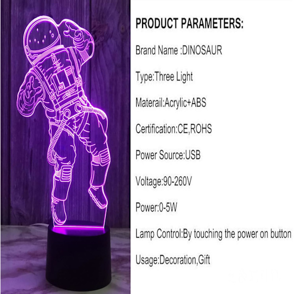 WJ 3D optisk illusion børnelampe, 3D nattelys senglampe 16 farver med fjernbetjening astronautlegetøj som en perfekt fødselsdag (farve: blå)