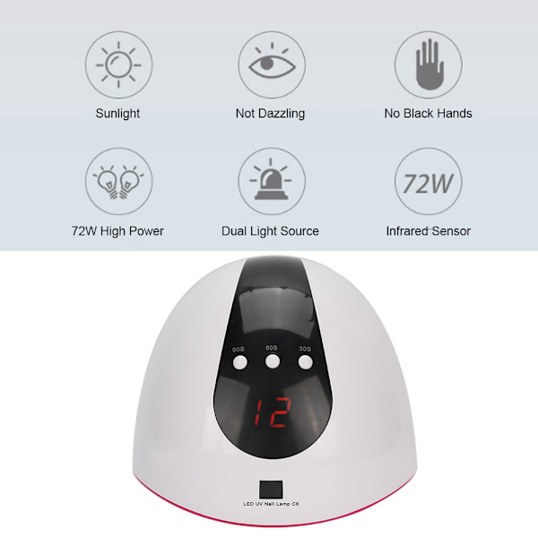 72W LED UV-nagellampa Intelligent Induction Gel Polish Lamp Nail Art Manikyrverktyg EU-kontakt 110-240V