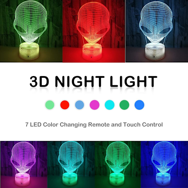 Qinwei 3D Natlamper 16 Farver Skiftende Justerbar Alien Legetøj med Smart Touch Fjernbetjening til Drenge Piger (Crack Sæde)