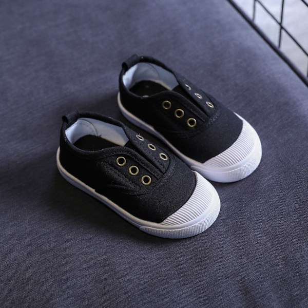 Pojkar och flickors canvas lätta slip-on sneakers löparskor ---- Svart （Storlek 21）