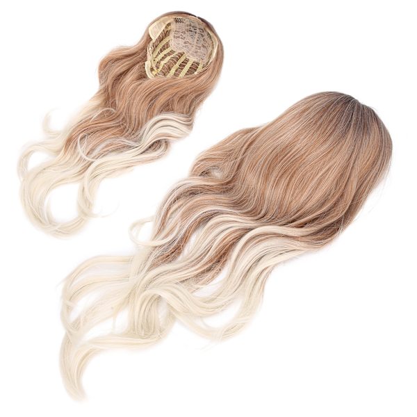 Kvinnor Lång Blond Lockig Gradient Peruk Värmebeständig Syntetisk Peruk för Fest Cosplay