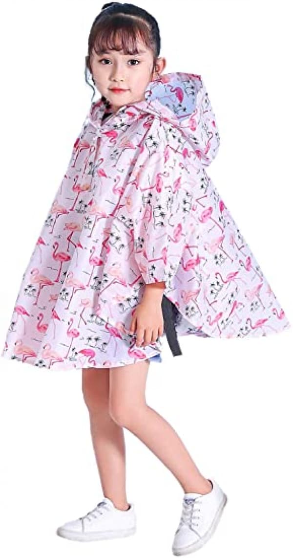 Barne regnponcho med hette, rosa fugl, S