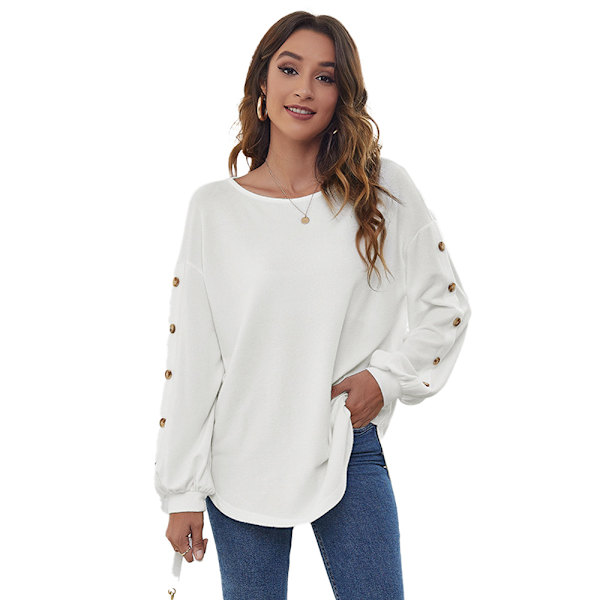 Topp höst långärmad lös passform casual pullover skjorta M