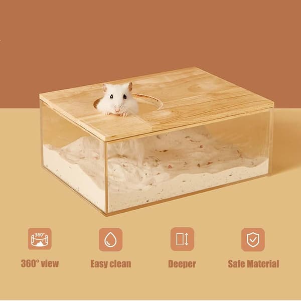 Sandbadslåda för hamster, transparent rektangulär grävbehållare med stege – Stor sandlåda för dammbad och lek för hamsterskåp Large Rectangle