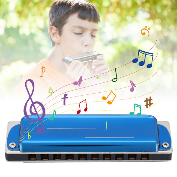 Blues Harp Harmonika 10-Hul Professionel Mundharmonika G-Nøgle Gaver Rustfrit Stål Dæksel (Blå)