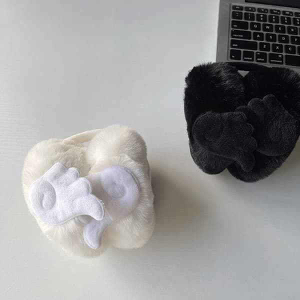 Ørevarmere til kvinder Engelvinge Ørevarmere Piger Søde Cool Plys Ørevarmere Sammenfoldelige Ørebetræk Vinter Varme Bløde Fluffy Engel-tema black