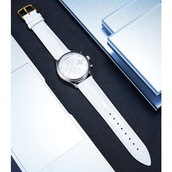 AVEKI Watch i äkta läder Flerfärgat vattentätt för män kvinnor, G-vit (14 mm)