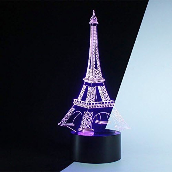 WJ romantisk Eiffeltorn i Paris Frankrike 3D optisk illusion nattlampa, 7 färger växlande, smart touch-knapp USB-driven, fantastisk kreativ konstdesign
