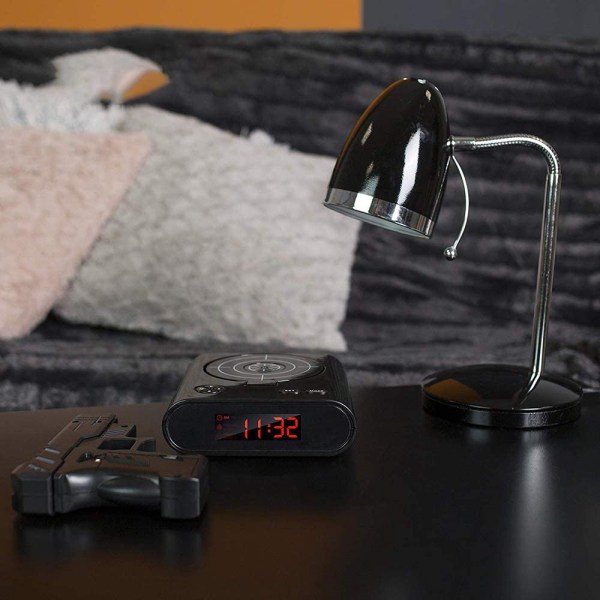 Target Wake UP väckarklocka, kreativ pistolskjutningslarm personlig 12 timmars digital display för tunga sovare, nyhetsgåva för pojkar flickor (svart