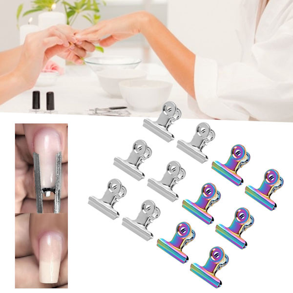 12 st nagelspetsklämmor multifunktionella fingerförlängningsklämmor metallfil pappersklämmor