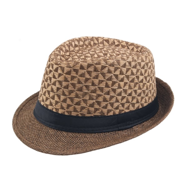 AVEKI Summer Straw Fedora Hat Kortbrättad Panama Solhatt Trilby Beach Hat för Herr & Dam, Brun, M
