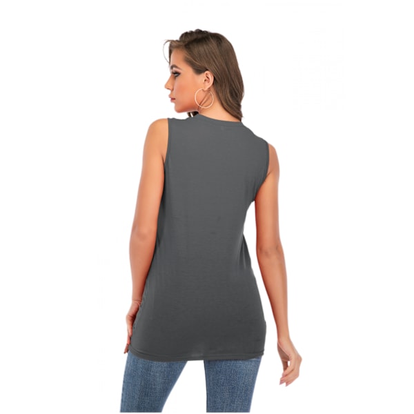 Damlinnen Twist Knot Summer Sleeveless Crew Neck Ärmlös Crinkled T-Shirt --- Grå（Storlek M）
