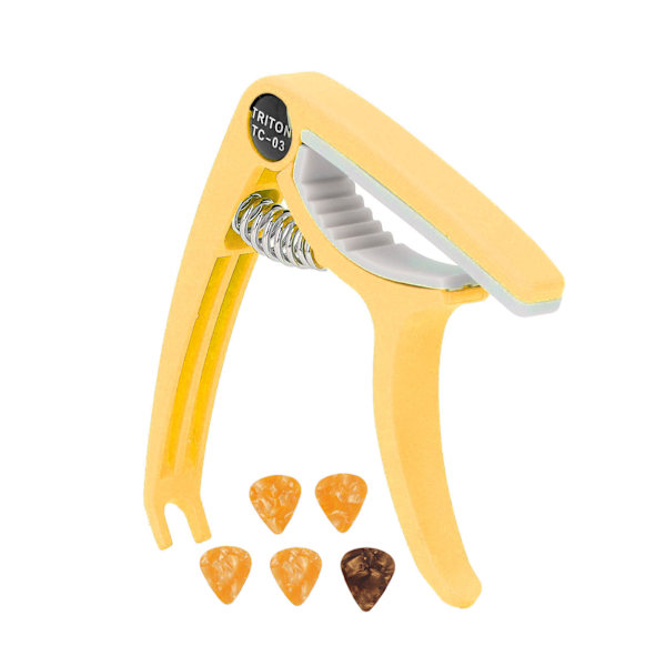 Elektrisk gitarr capo ABS snabb frigöring Ukulele gitarr capo set med 5PCS gitarr plektrum för mandolin banjo gul
