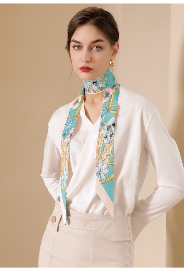 Firkant silkesateng skjerf, hode- og halssjal for kvinner, hårstrikksbånd, tilbehør, blå-21
