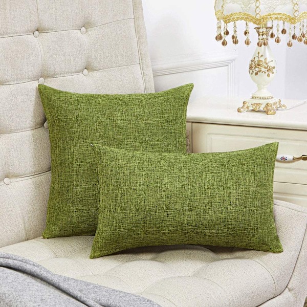 Set om 2 gröna örngott Rustikt linne Dekorativa fyrkantiga prydnadskuddfodral 22x22 tum för soffa soffa hem bondgårdsdekoration