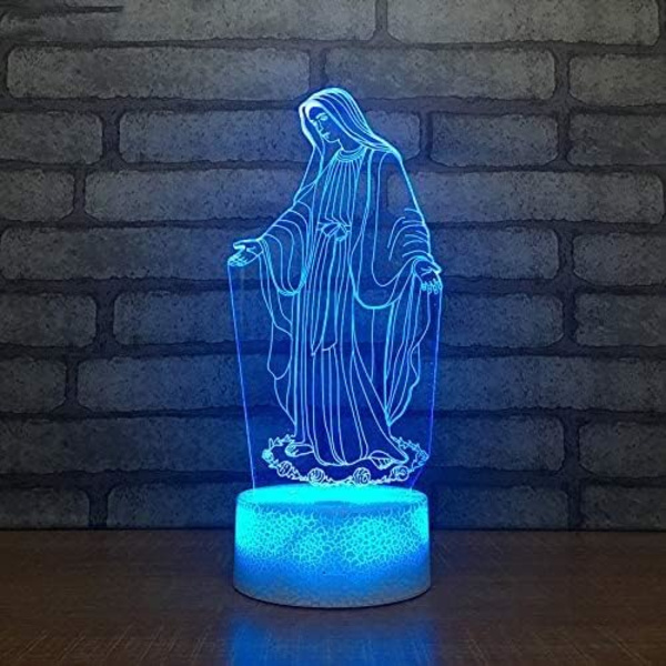 WJ 3D Jomfru Maria Natlys LED Lampe Illusion 7 Farve Skiftende Touch Control Bord Bord Dekoration Lamper Fødselsdag Gave Akryl Base USB Kabel Legetøj